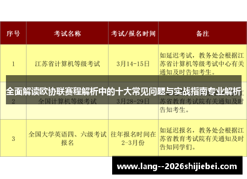 全面解读欧协联赛程解析中的十大常见问题与实战指南专业解析